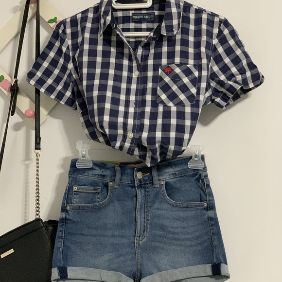 Woodland unisex blue and white check shirt - Picture 1 of 4